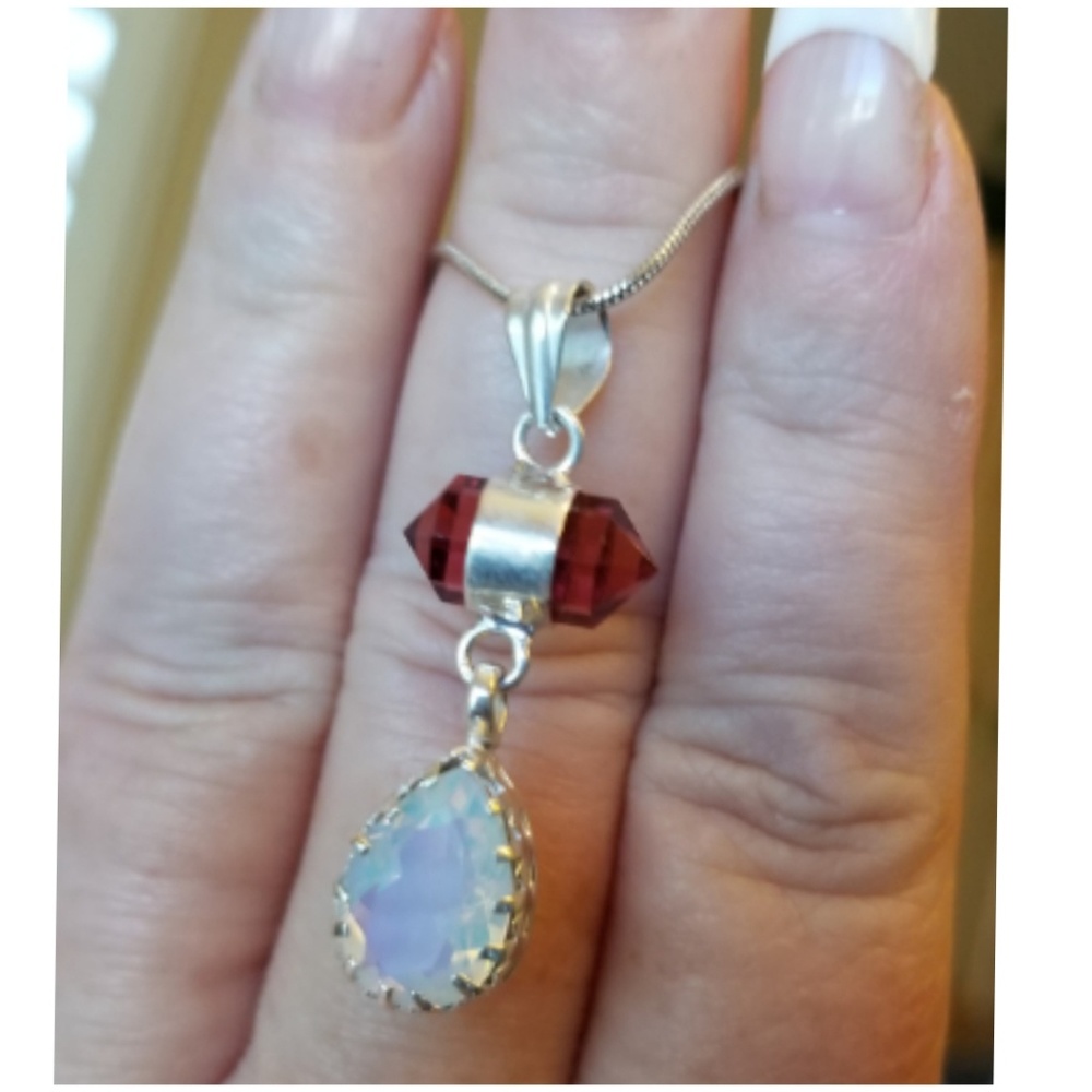 Gen. Milky White Opal/Pink Tourmaline Pendant 1.5" - Picture 1 of 6